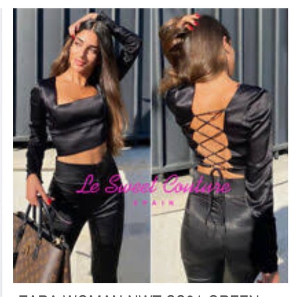 Zara Satin Top Black with Adjustable Back Ties - Picture 2 of 8